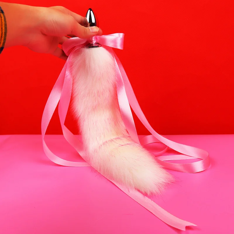 Sex Toys Pink Bow Adult Couple Metal Butt Plug Flirting White Powder Plush Tail Female Court Hair