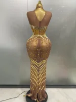 Luxury Shiny Mirror Rhinestones Hollowed-out Long Dress 2025Women Celebrity Evening Party Catwalk Prom Stage Photo Shoot Dresses - Image 3