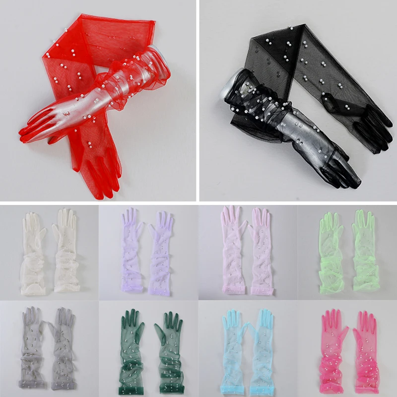 

Women Transparent Gauze Gloves Long Tulle Gloves Elbow Length Wedding Bride Gloves Ultra Thin Stretchy Full Finger Mittens 1pair