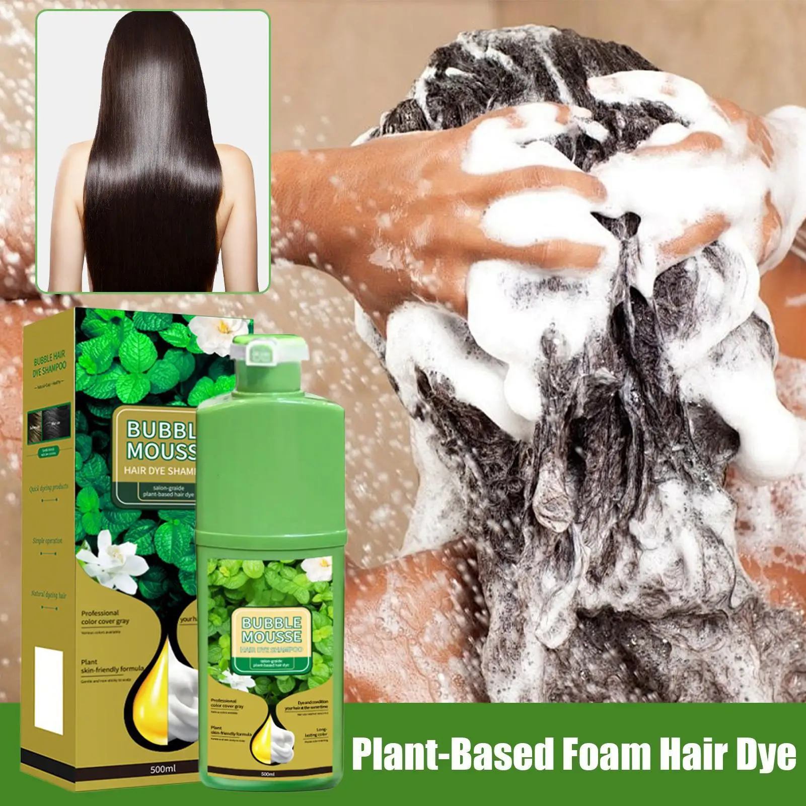 Shampoo Colorante Effetto Bolla Nero/Marrone per Capelli, Copre i Capelli Grigi, Ripara i Capelli Danneggiati, Tinta Effetto Bolla Senza Sforzo - immagine 5