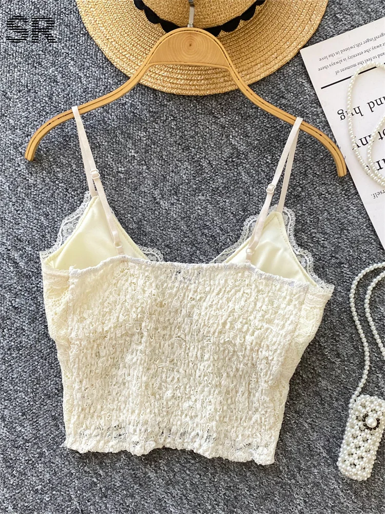 SINGREINY Lace Hot Autumn Tops Women Ruched Sleeveless Strapless Slim Camisole Regular Fit Chic Solid Fashion Basics Sexy Camis