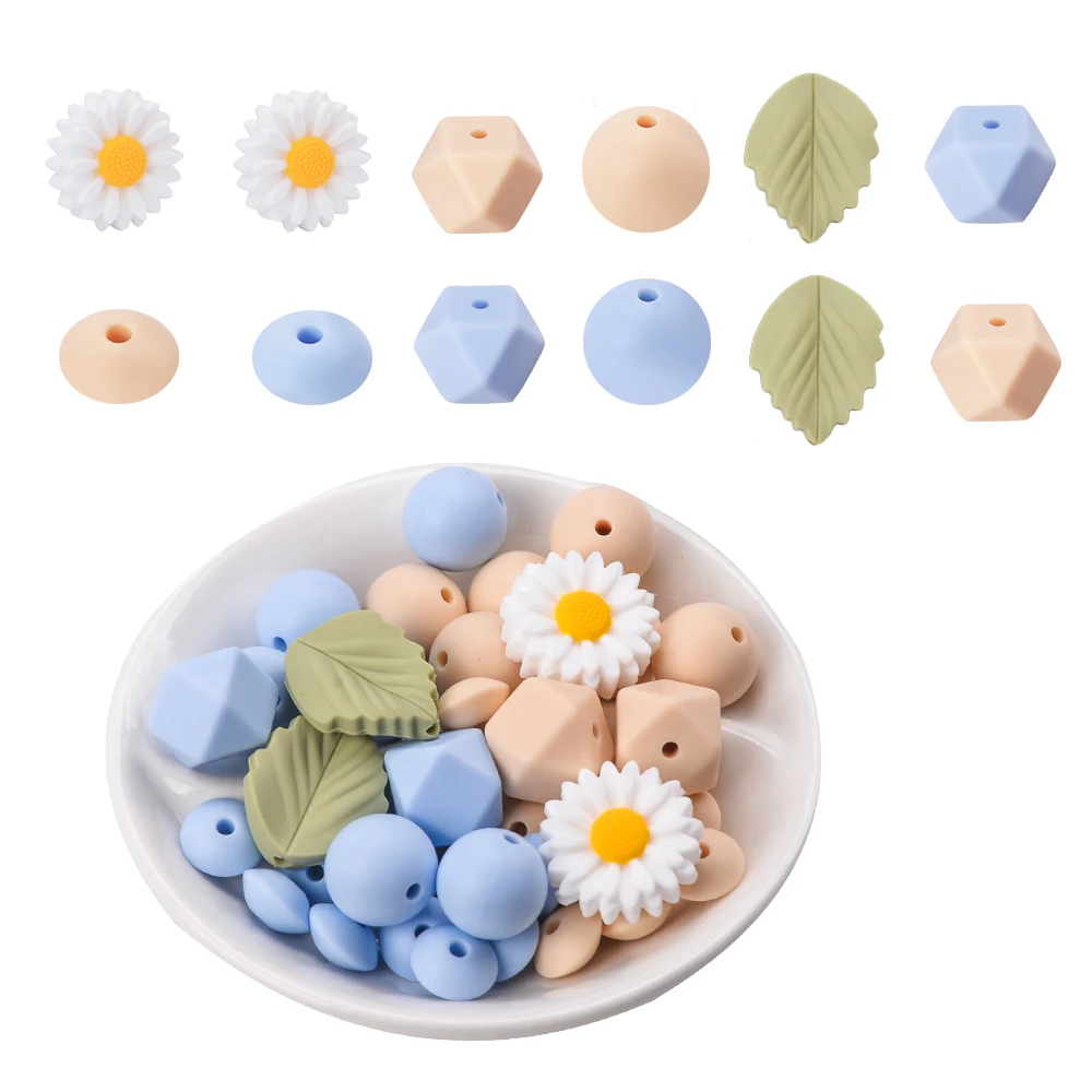LOFCA 40Pcs Silicone sunflower Beads Plant silicone Flower Beads Silicone Teether Necklace pacifier making Bpa free food grade 2