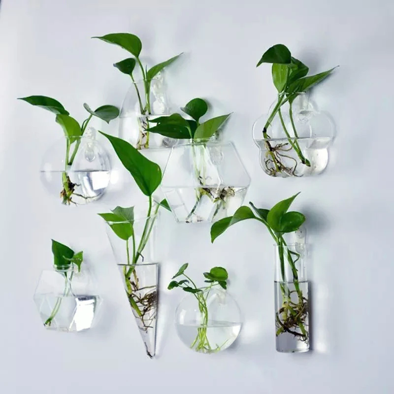 Creative Wall Hanging Glass Vase Hydroponic Plant Vase Wall Fish Tank Aquarium Container Flower Planter Pot Home Decor