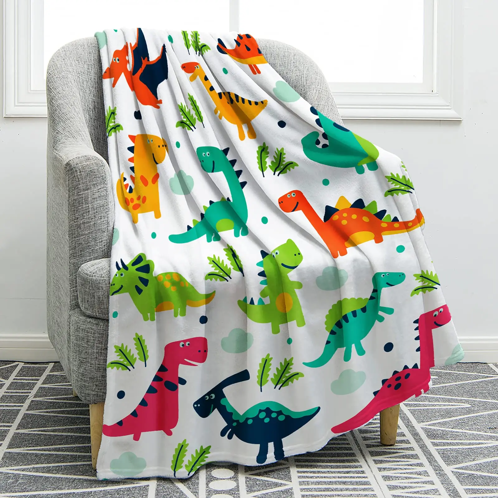 

Cartoon Dinosaur Blanket Soft Warm Flannel Throws Blankets Lightweight Durable Cozy Plush Bedding Sheet Birthday Gifts for Child