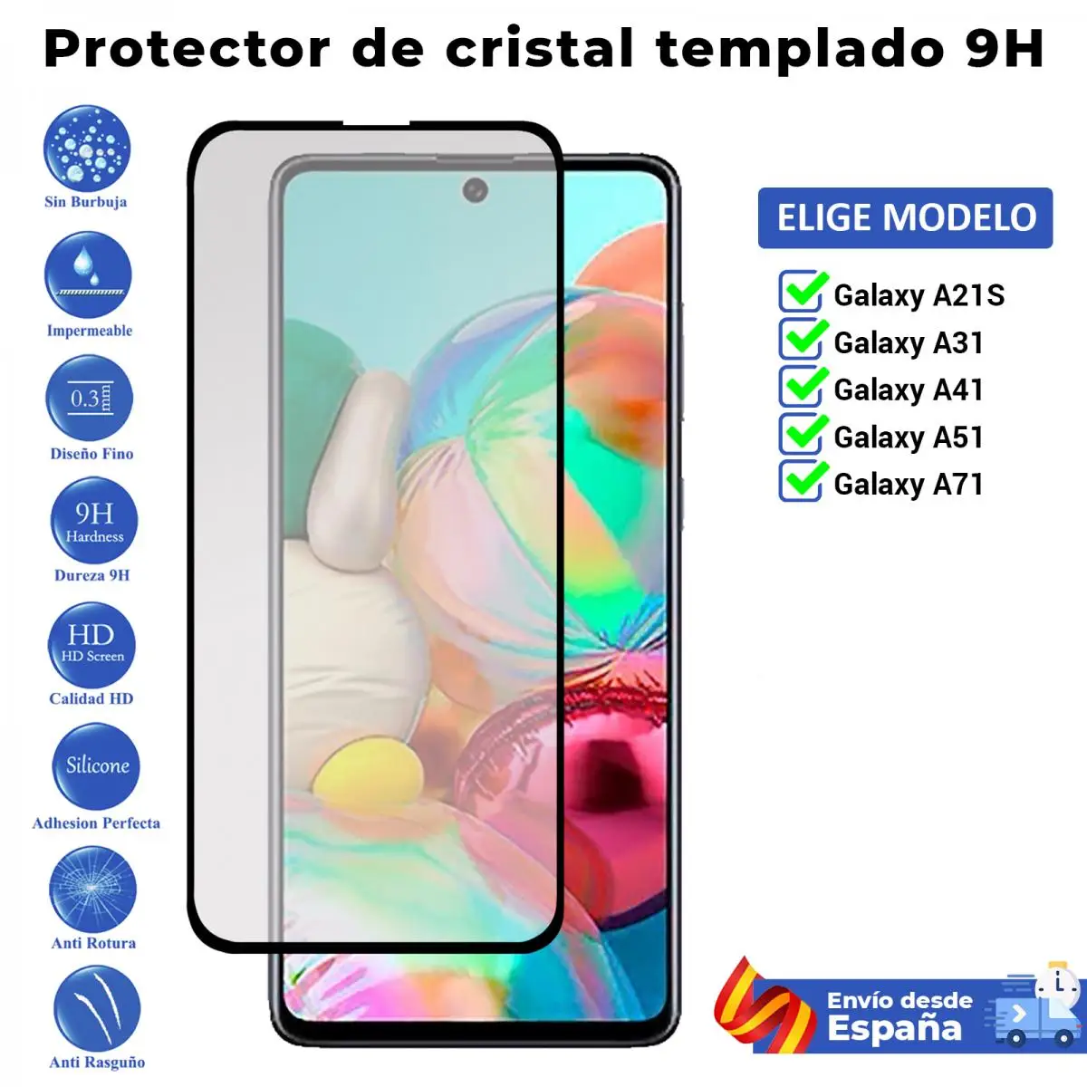 Proteggi Schermo Intero 3D Per Samsung Galaxy A21S A31 A41 A51 A71. Vetro Temperato Nero Per Movil. Scegli Il Modello
