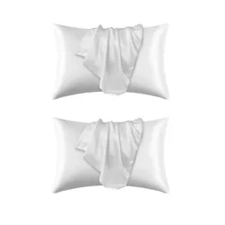 Luxurious 100% Silk Pillowcase - Silky Satin Hair Beauty & Comfort Pillow Cover for Home Decor (1 or 2 Pack) (2pcs white)