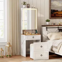 Illuminated Makeup Vanity Desk with Glass Surface and Charging Port 3