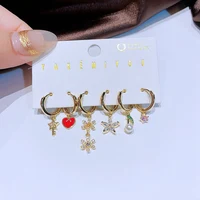 MIGGA 6pcs Mix and Match Huggie Earrings Set Gold Color Zircon Heart Flower Dangle Earrings for Women 2
