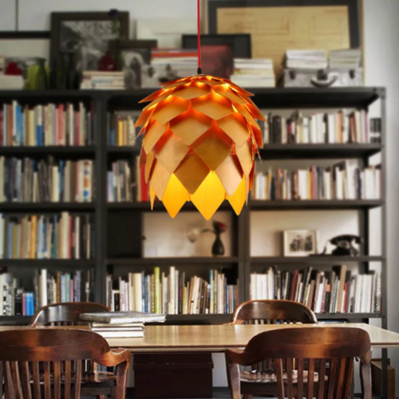 Modern Nordic Pinecone Led Pendant Lamps Wooden Modern DIY IQ Elements Puzzle Bedroom Art Wood Lamparas Light Fixtures