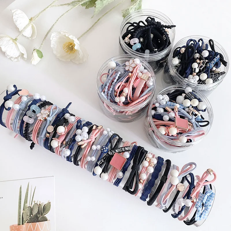 50/12PCS  Women Elastic Hair Ties Pearls Fashion Girls Scrunchies Ponytail Holder Rubber band Hair Rope Hair Accessories 1