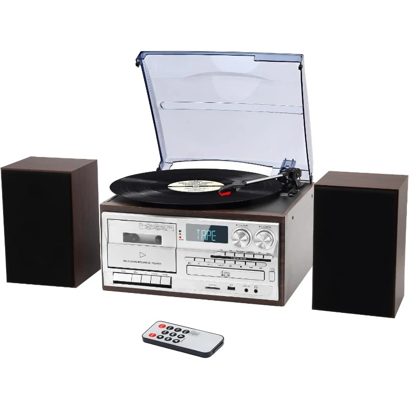 3 Speed Bluetooth Turntable Vinyl Player with CD/Cassette Play,AM/FM Radio 2