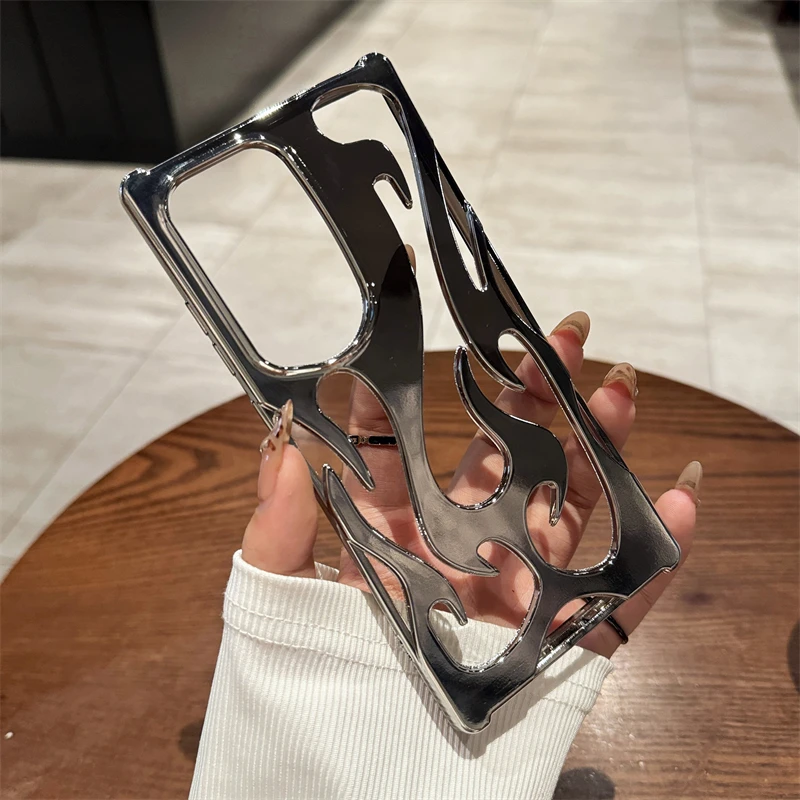 Luxury Plating Hollow 3D Flame Pattern Shockproof Soft Phone Case