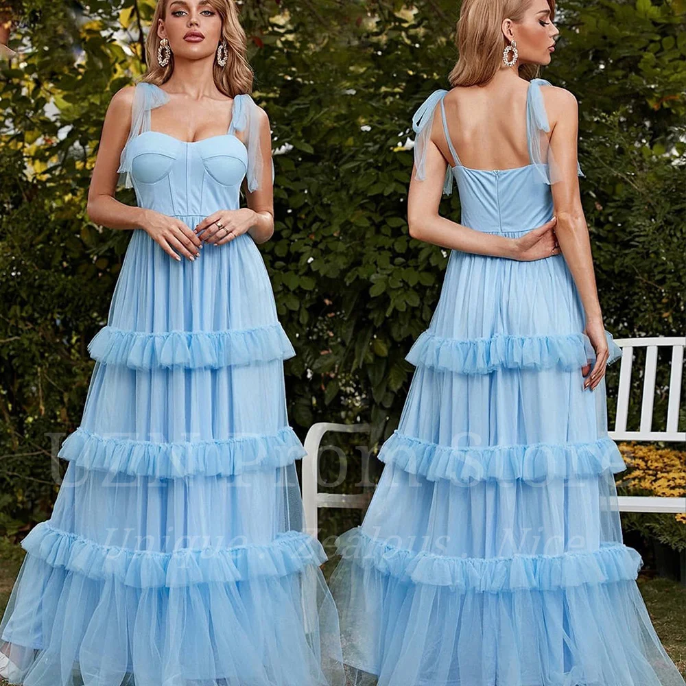 

UZN Modern A-Line Tiered Tulle Prom Dress Sweetheart Adjustable Straps Long Evening Dress Robe De Bal Arabic Prom Gowns 2023