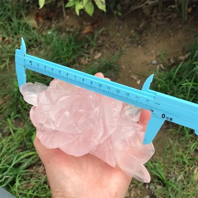 Natural Rose Quartz Peony Flower Carving Polished Crystals Crafts As Christmas Ornaments Gifts Or Home Decoration 1pcs 6