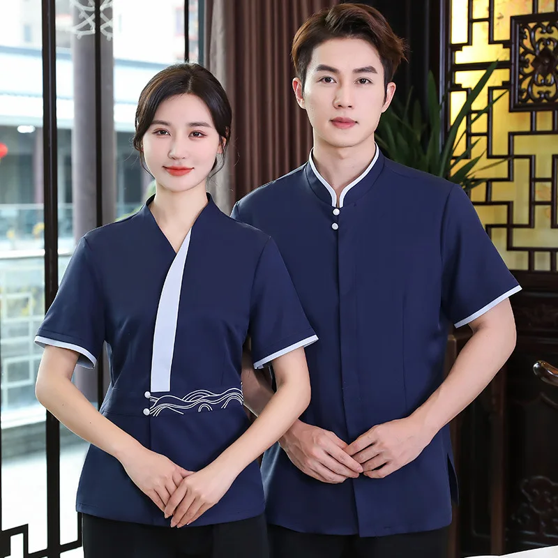 hotel work clothes autumn and winter clothing fast food restaurant restaurant hot pot tea house catering waiter long sleeve unif Tea House Restaurant Ordering Work Clothes Short Sleeve the Seafood Restaurant Large Stall Front Hall Food Delivery Waiter Unifo