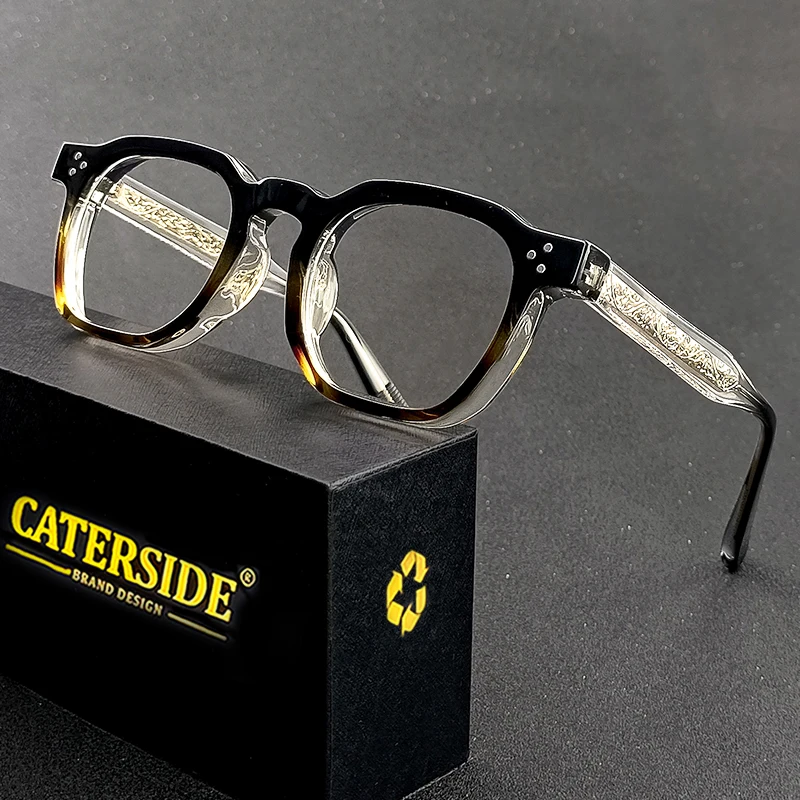 Caterside 新しいスクエアフラットライトメガネ男性女性用レトロ TR
