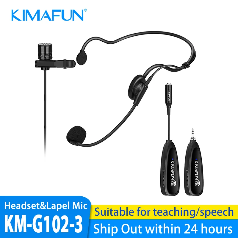 

KIMAFUN 2.4G Wireless Microphone Headset 30M Wireless Mini Lavalier Microphone System for Voice Amplifier Stage Speakers Teacher