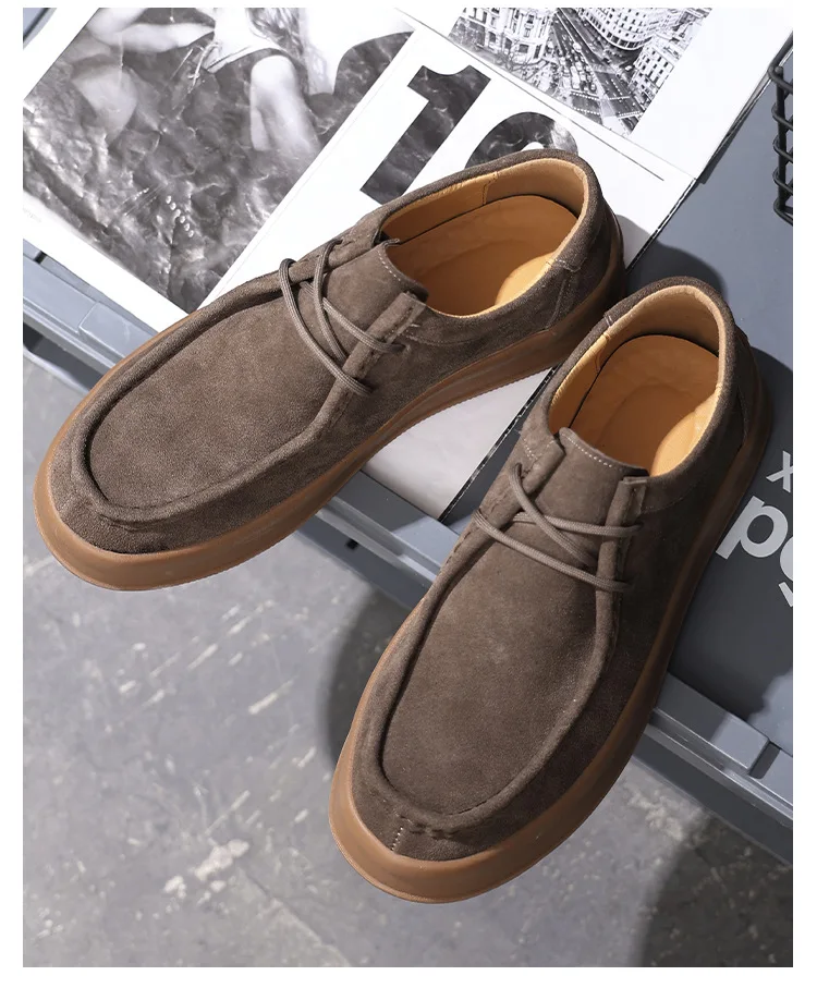 Men Cow Suede Casual Shoes Lace-up Thick Sole Classic Outdoor