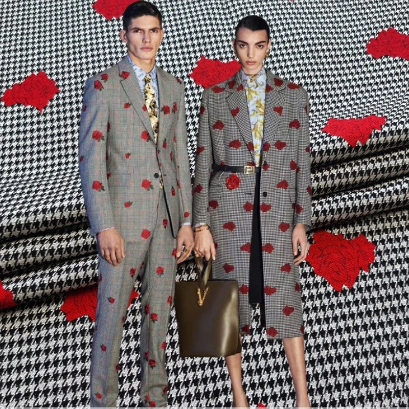 

Европейский и американский классический шерстяной смешанный жаккардовый пиджак с рисунком «гусиные лапки», ткань для осеннего и зимнего костюма, костюм высокого качества, окрашенная в пряжку ткань