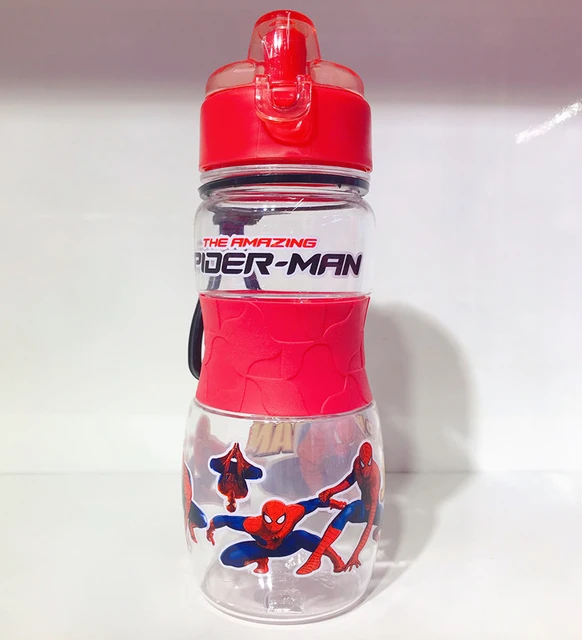 Disney Anime Water Bottle Boys Cartoon Plastic Drinking Cups Spiderman  Children Adult Water Glass 560ml