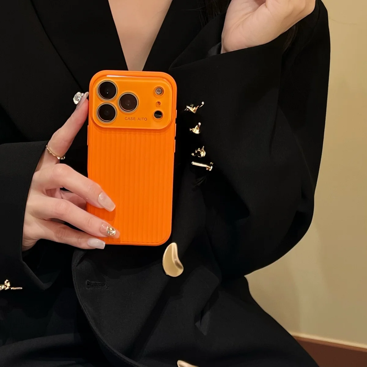 Corrugated Stripe Pattern Shockproof Phone Case with Large Window Camera Lens Protection