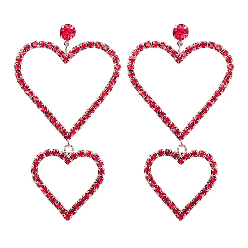 

Серьги-подвески в форме сердца, красные, серебряные, с прозрачными кристаллами, модные роскошные украшения для женщин, 2022, 2 шт.