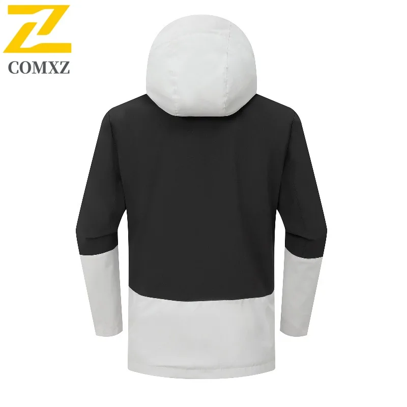 COMXZ Trench Coat Warm Removable Hood Outdoor Work Climbing Biker Jacket 2025 Camping Lightweight Wear Resistant Men's Outerwear