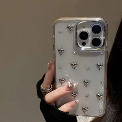Korean Cute 3D Love Heart Transparent Phone Case with Epoxy Clear Anti - Fall Cover - iPhone 11 (Transparent)