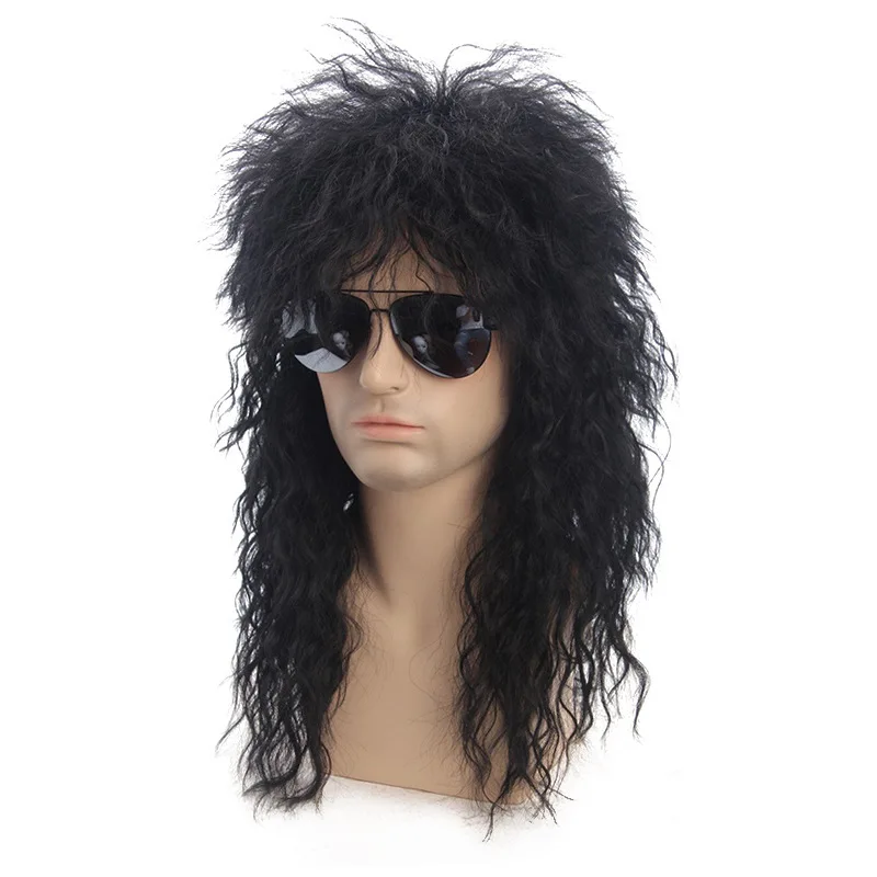 Long Curly Syhthetic Wig Grey Black Wig With Bangs Male Cosplay halloween Wigs Puffy High Temperature Fiber For Young Men