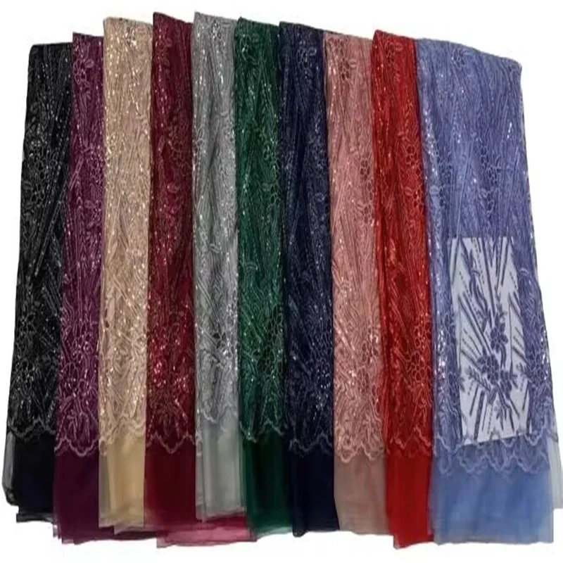 

Red African Sequins Lace Fabric 20223 Green High Quality Flocking Laces with Sequins Nigerian Lace Fabric for Wedding Party