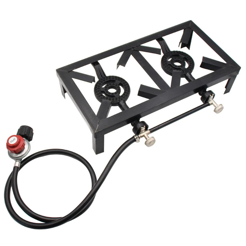 

Portable Outdoor Propane Gas Burner Double Cast Iron Stove Multi-Function Stove for Camping Picnic Hiking BBQ Cooking