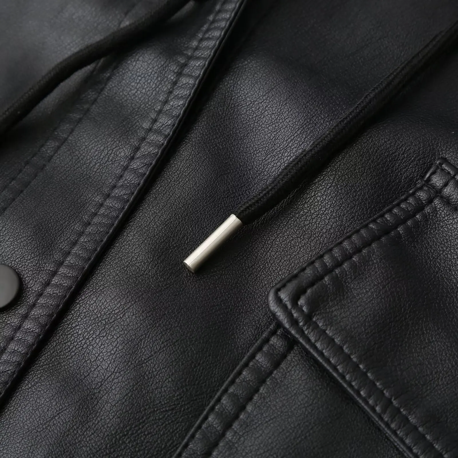 Fashion Plus Size Women's Leather Jacket Autumn New Loose Black Hooded Large Pocket PU Zipper Coat 6633