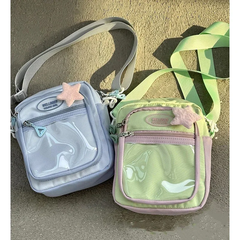 Kawaii Women Ita Bags Fashion Patchwork Nylon DIY Badge Crossbody Shoulder Bags Harajuku Casual Subculture Bolso Mujer