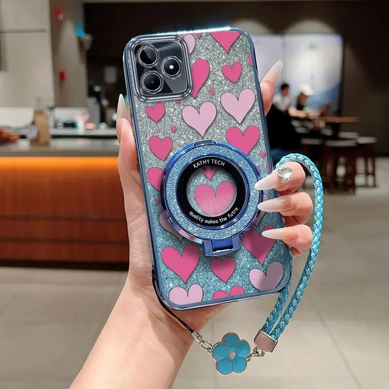 Chic Cute Loving Heart Phone Case Set with Lanyard & Stand (3-Piece)