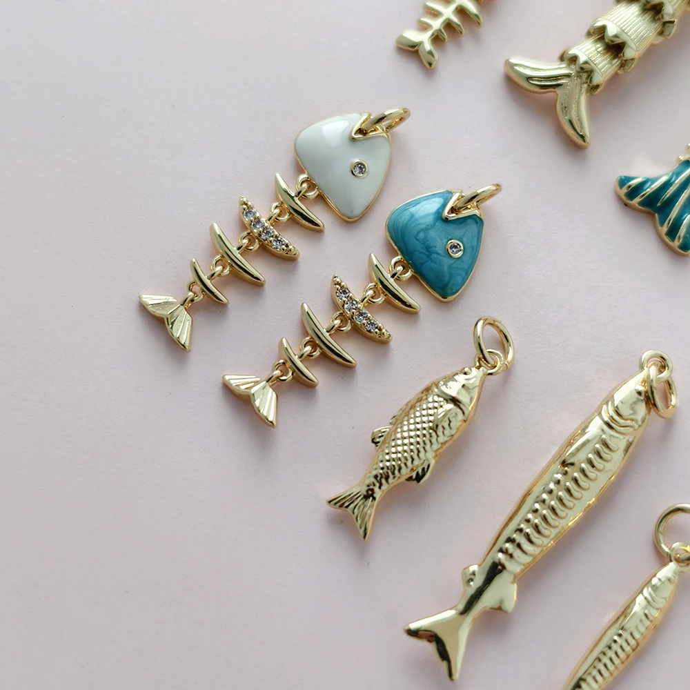 لطيف الأسماك سحر لصنع المجوهرات لوازم البوهيمي الحيوان Dijes الذهب اللون الاكسسوارات Diy القرط سوار قلادة المفاتيح