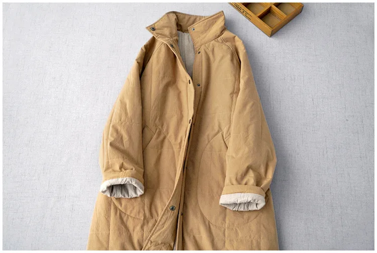 Trendy Quilted Maxi Coat for Women - Stand Collar Button Closure Long Jacket with Side Pockets for Fall Layering