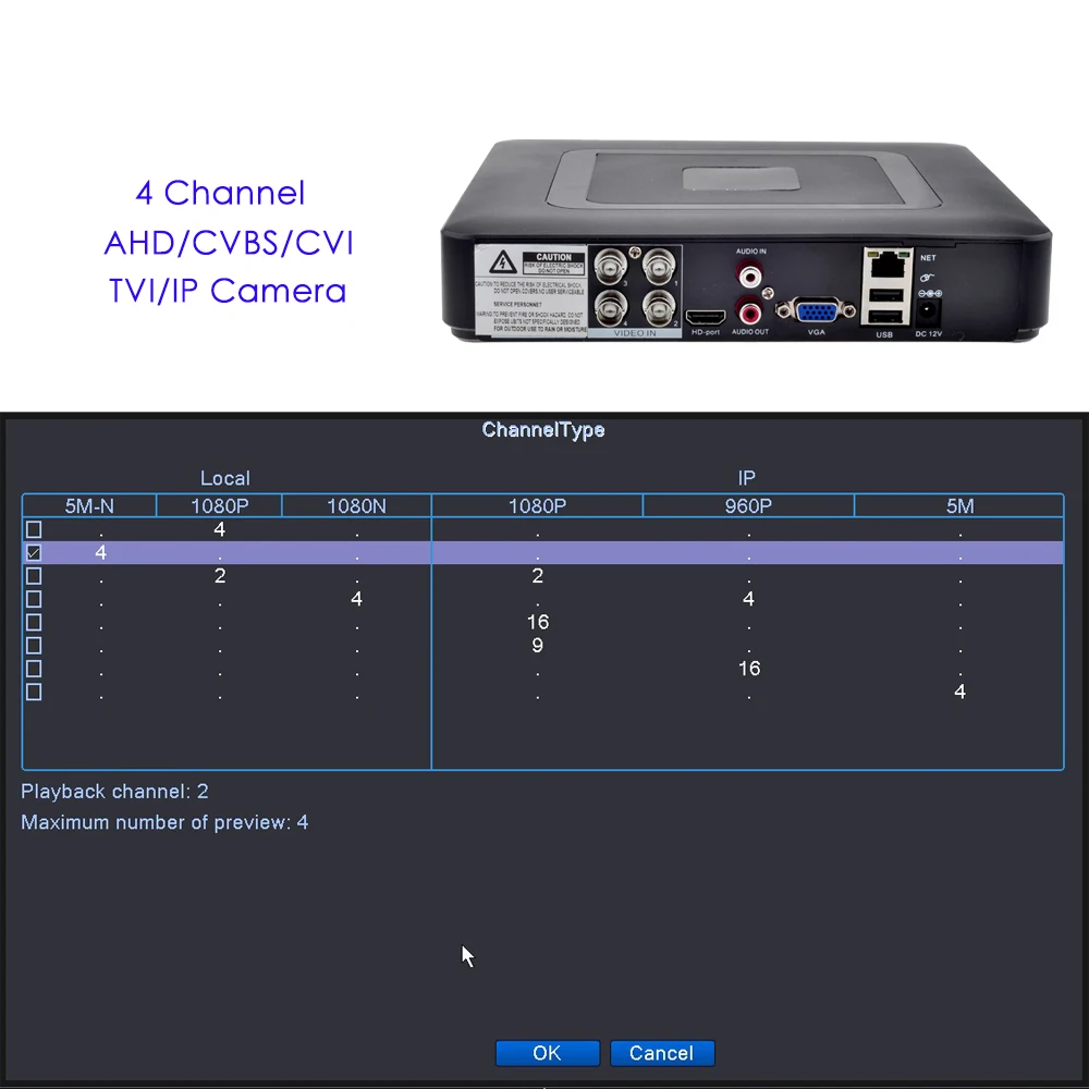 AZISHN 5MP 5 in 1 CCTV Mini DVR TVI CVI AHD CVBS IP Camera Digital Video Recorder 4CH 8CH AHD DVR NVR CCTV System 5MP/2MP network video recorder