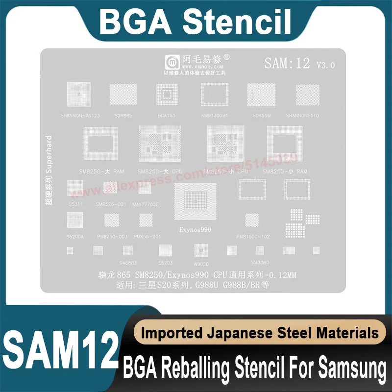 

Трафарет BGA для Samsung S20 Series G988U G988B SM8250 Exynos990, трафарет с процессором Snapdragon 865, трафарет bga для пересадки оловянных бусин
