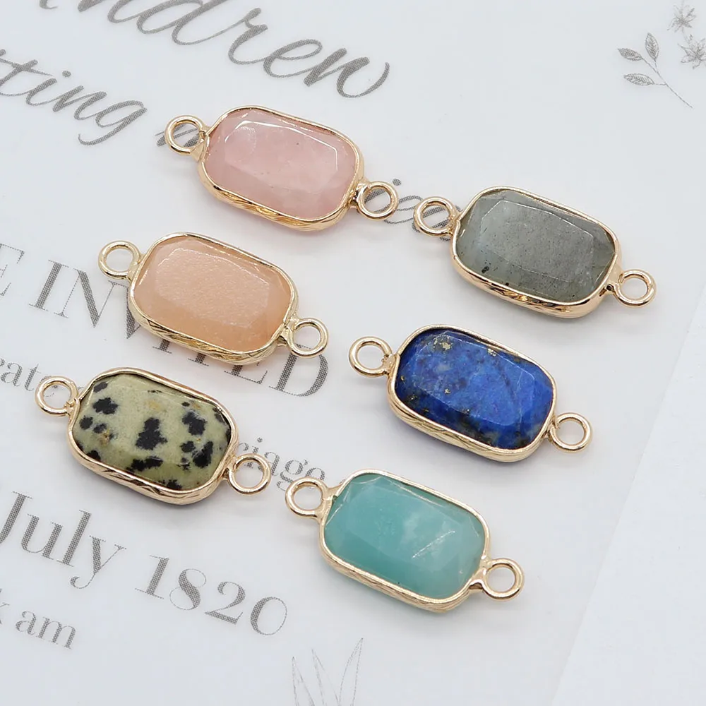 

3pcs Double Hole Natural Speckled Crystal Onyx Connector Charm Plated Pendant for Jewelry Making Accessories Size 11x25mm