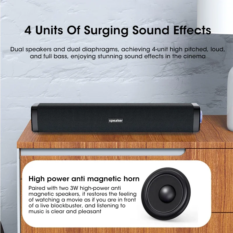 4D Wired Computer Speaker Bar Stereo Sound Subwoofer Macbook Laptop Notebook PC Music Player PC Soundbar Loudspeaker computer speaker