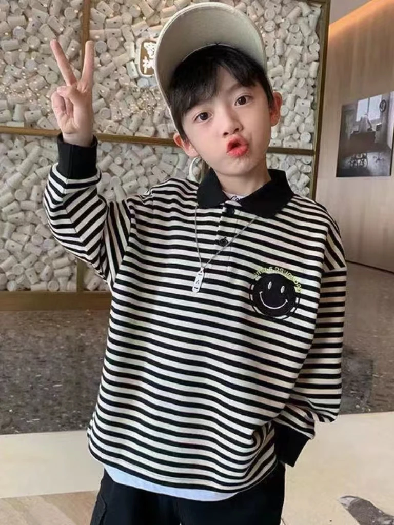 

2023 Baby Boys Shirts fashion Lapel Casual Matching Stripes Gentleman's Long Sleeve Shirt Toddlers Kids Tops Boys Clothes 2-12T