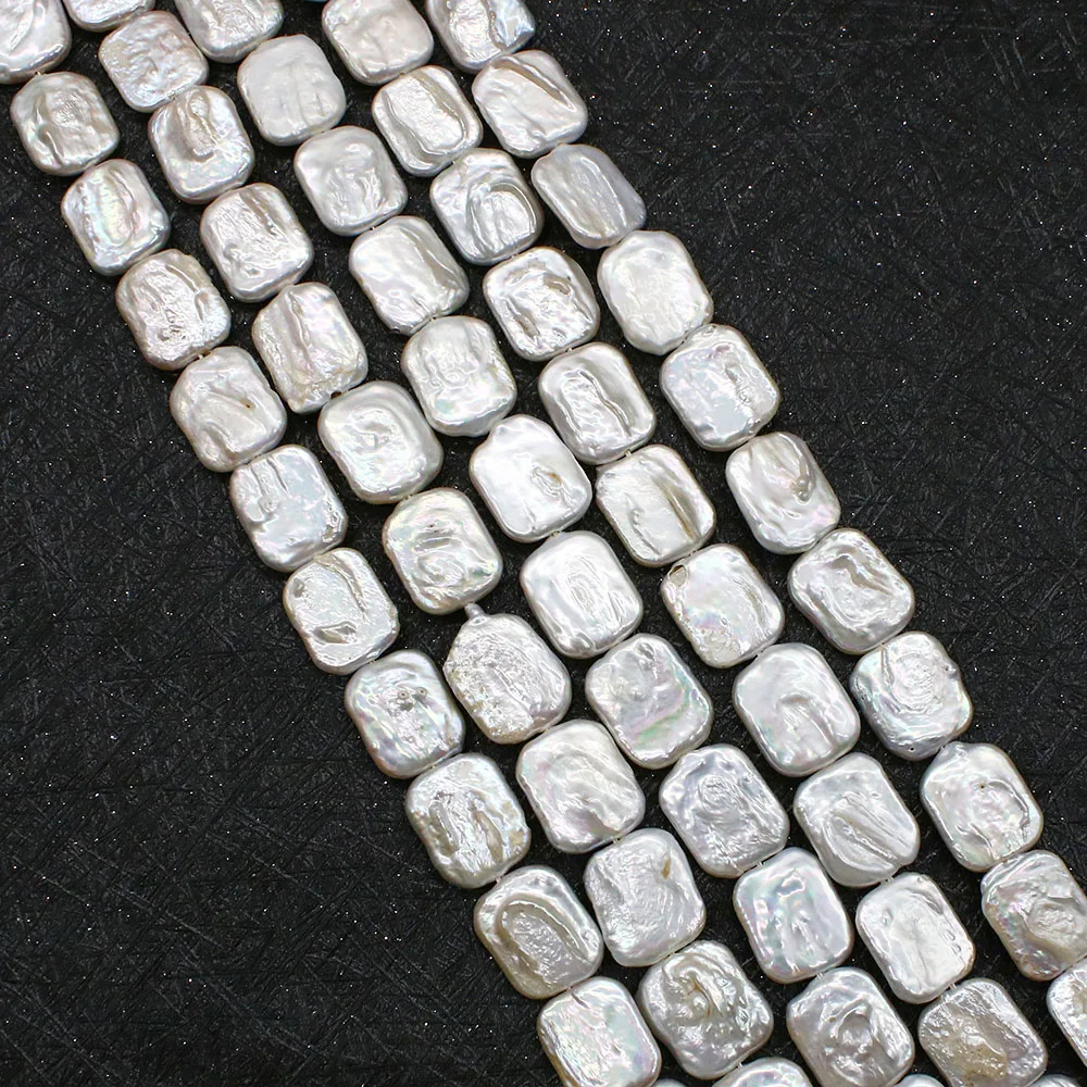 1 Strand 15x20mm Natural Freshwater Pearl Loose Beads Strand Rectangle Shaped DIY for Making Necklace Bracelets White Color