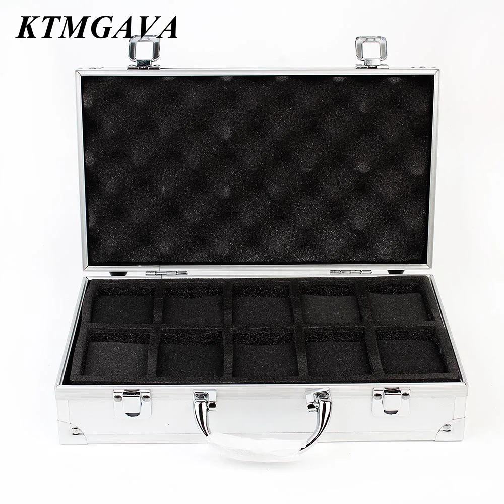 Watch Storage Box Watch Storage Bag 10 Girds Aluminum Alloy Watch Box Pattern Storage Clock Box Collection Display Gift Boxes