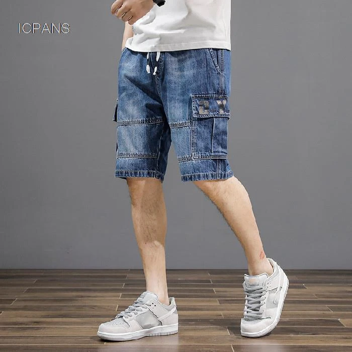 Cargo de mezclilla para hombre, pantalones cortos de Jean para hombre, de moda, pantalones cortos informales de 2022 cintura elástica, verano, 3/4| | - AliExpress