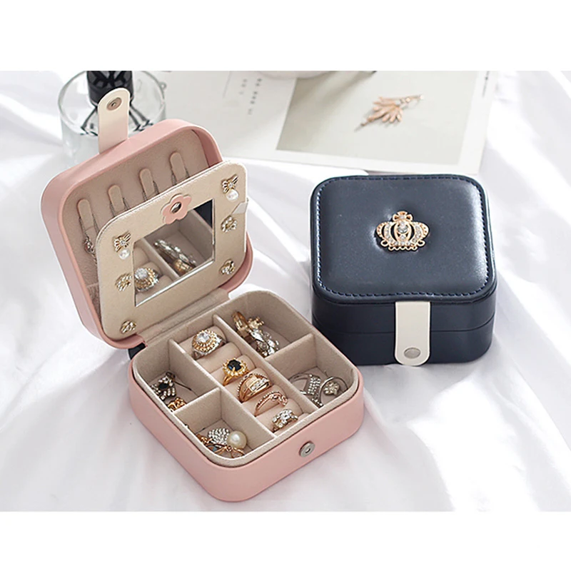 Leather Storage Box For Ring Earrings Jewelry Organizer Display Travel Case Boxes Portable Gift Box