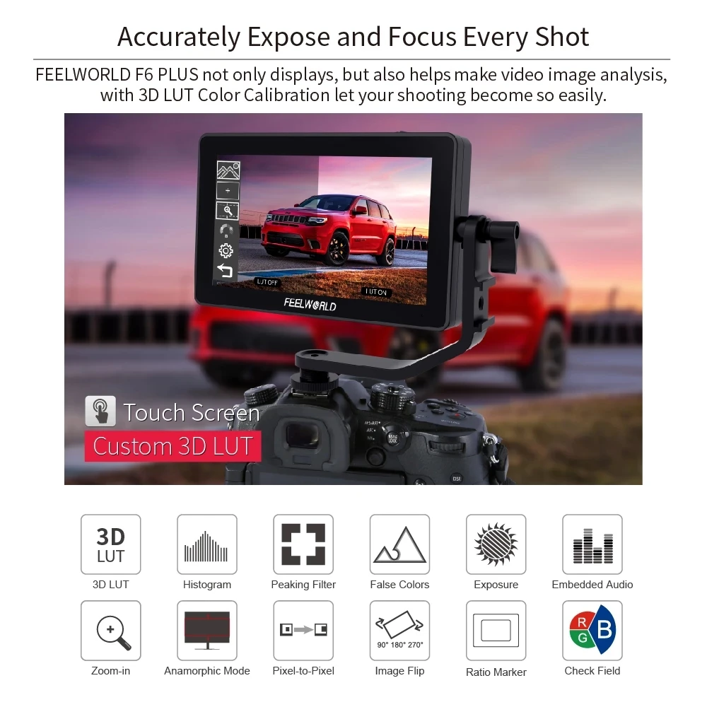 FEELWORLD F6 PLUS V2 4K Monitor 6 Inch on Camera DSLR Field Monitor 3D LUT Touch Screen IPS FHD 1920x1080 Video Camera