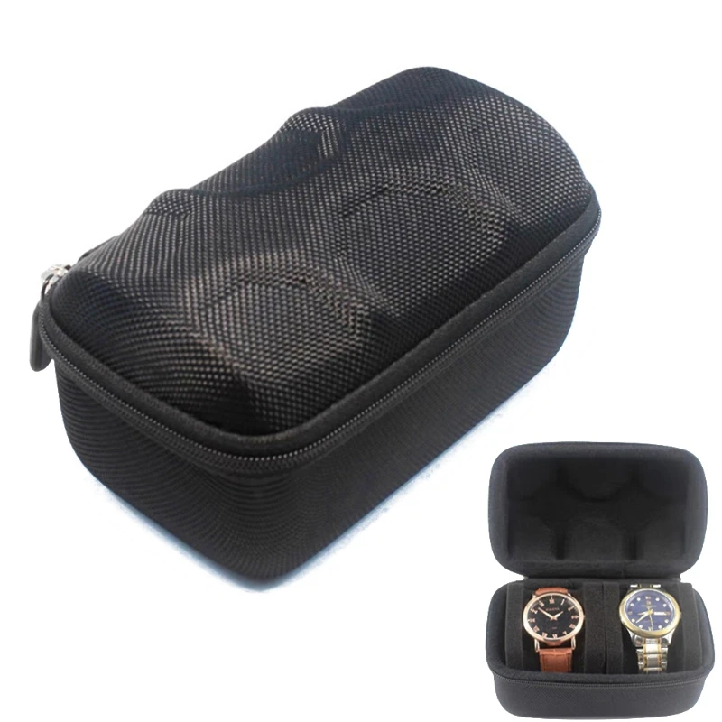 Portable EVA Watch Storage Case 2 Slots Watch Travel Box Zip Soft Felted Interior