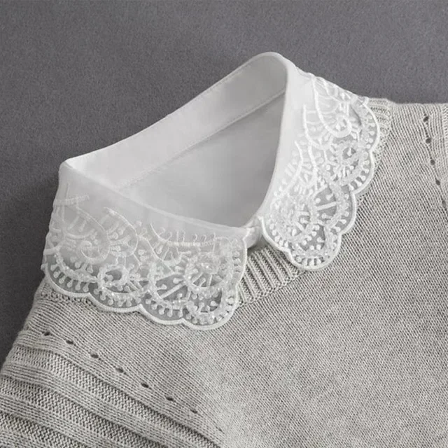 Vintage Lace Front Tie White Detachable Faux Collar