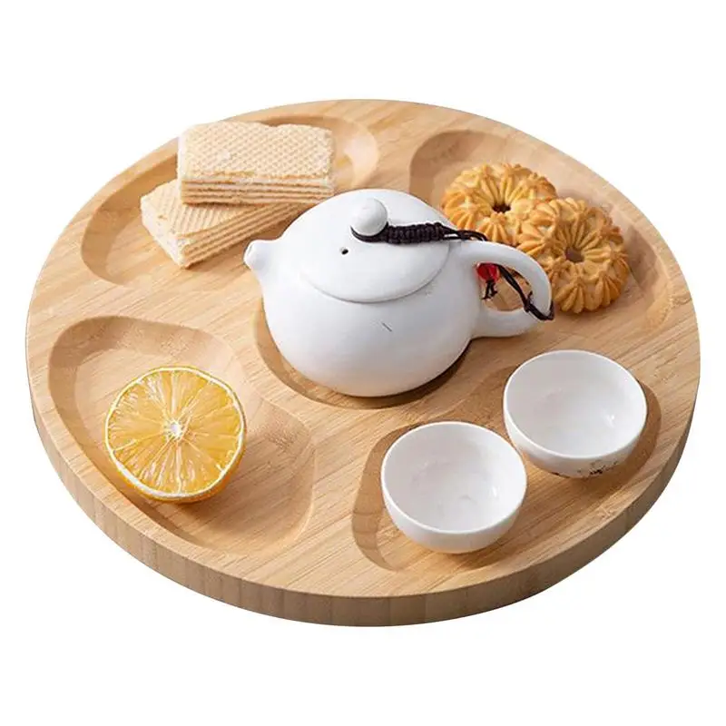 

Wooden Divided Serving Trays Food Serving Tray With 5 Dining Grids Dessert Fruit Veggie Food Serve Plate Tray For Party Family