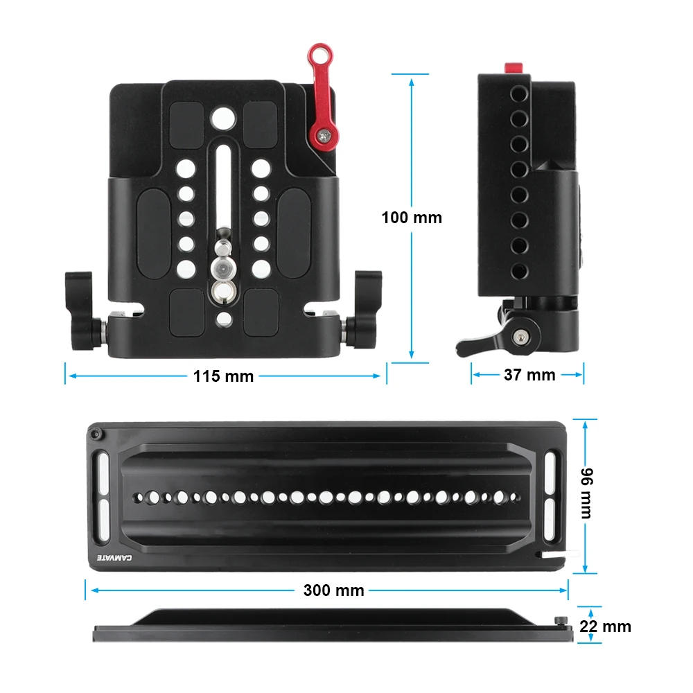 Standard ARRI 12inch Sliding Dovetail Plate and Quick Release Baseplate with Dou